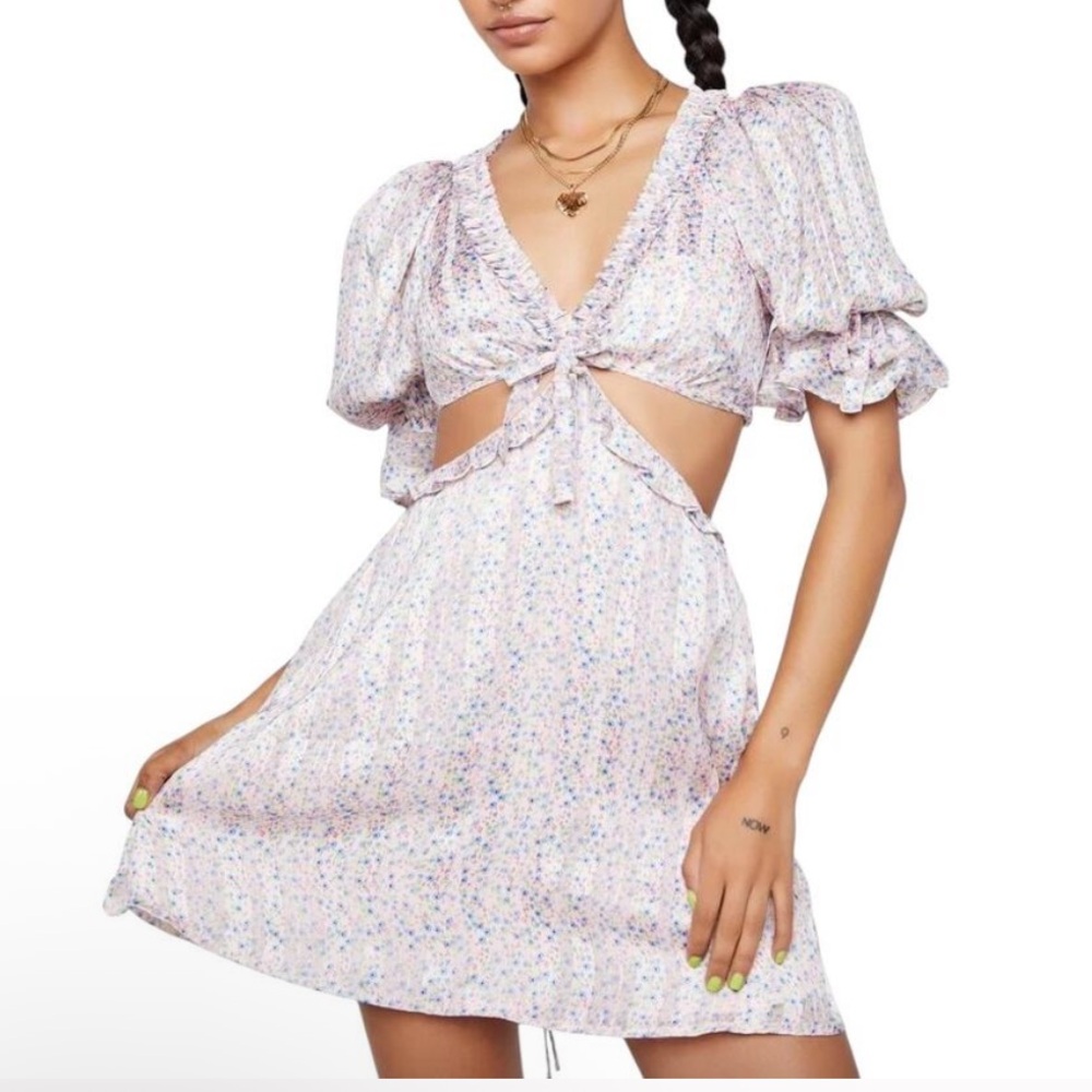 For love and lemons phoebe mini dress pink cut out floral nwt